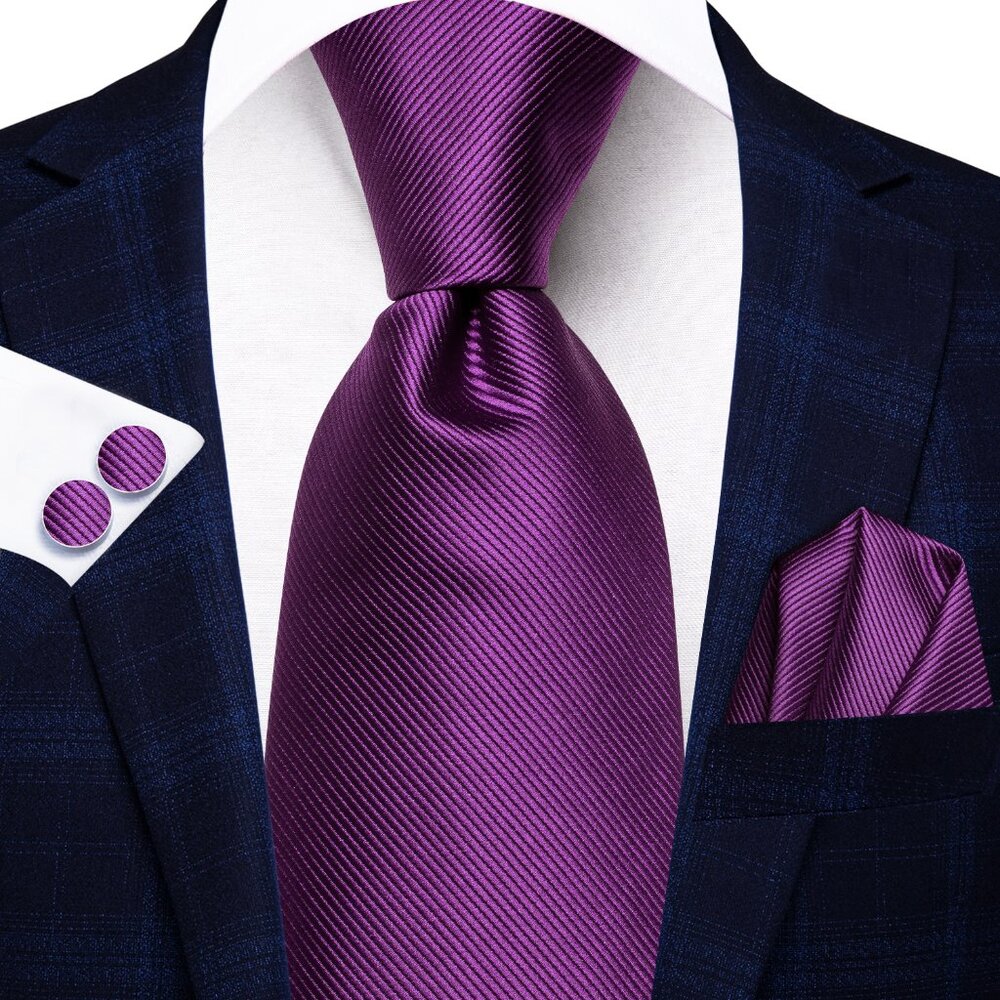Plum Necktie Set with Hanky and Cufflinks